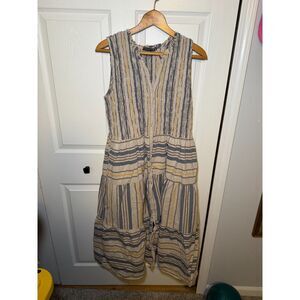 Laurel Grey Striped Sleeveless Tiered Midi Dress Women's Medium Boho